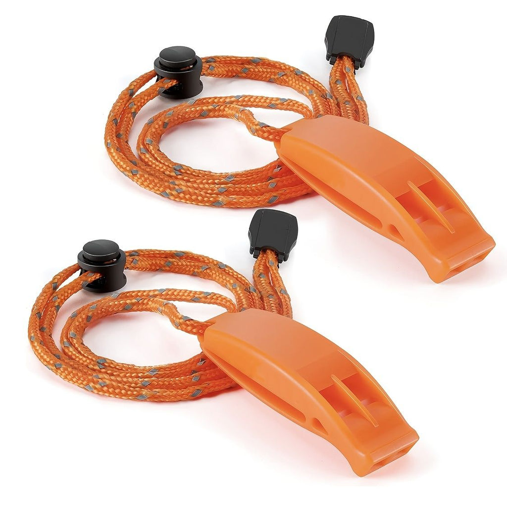 2pcs PP Material Dual-Chamber Emergency Whistle with Lanyard for Safety Camping, Hiking, Mountaineering, Hunting, Survival and Rescue Signaling Red