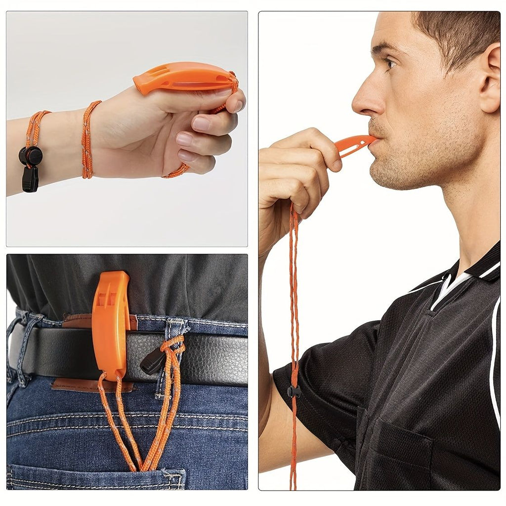 2pcs PP Material Dual-Chamber Emergency Whistle with Lanyard for Safety Camping, Hiking, Mountaineering, Hunting, Survival and Rescue Signaling Red