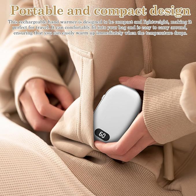 USB Pocket Hand Warmer, Portable Electric Hand Warmer, 10000mAh Rechargeable, for Outdoor Activities, Hunting, Golf, White