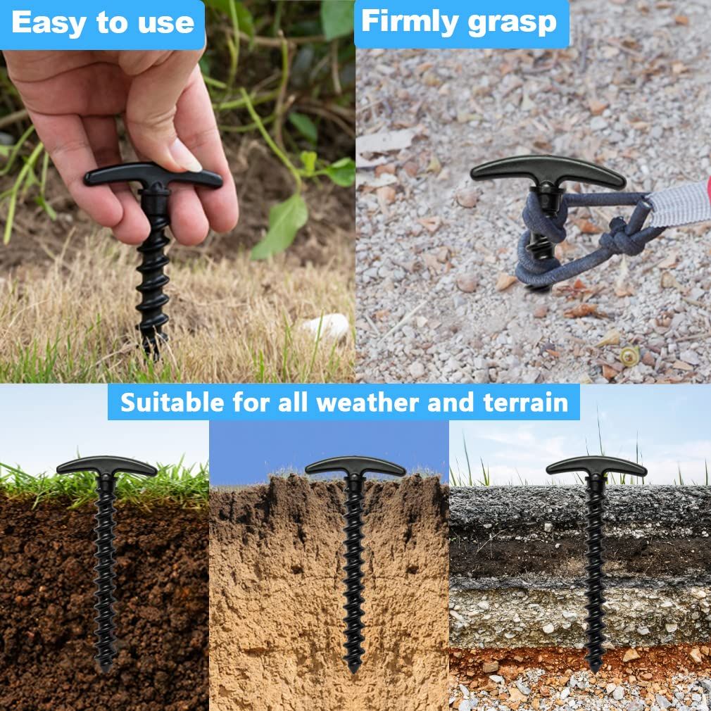 Tent Stakes 10 Pack Ground Anchors Tent Pegs,5.7in T Shape Spiral Ground Stakes,Camping Stakes for Tent Tarps Canopy Camping