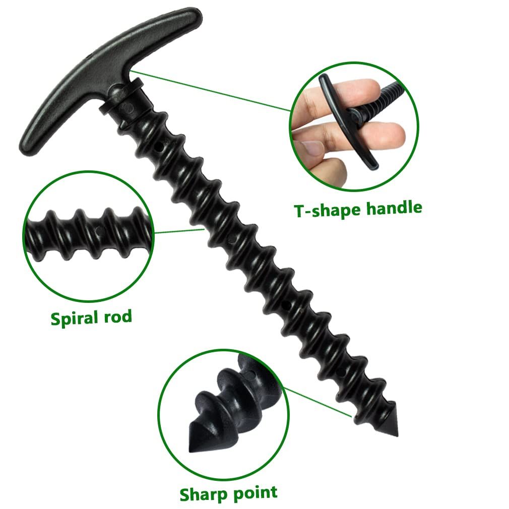 Tent Stakes 10 Pack Ground Anchors Tent Pegs,5.7in T Shape Spiral Ground Stakes,Camping Stakes for Tent Tarps Canopy Camping