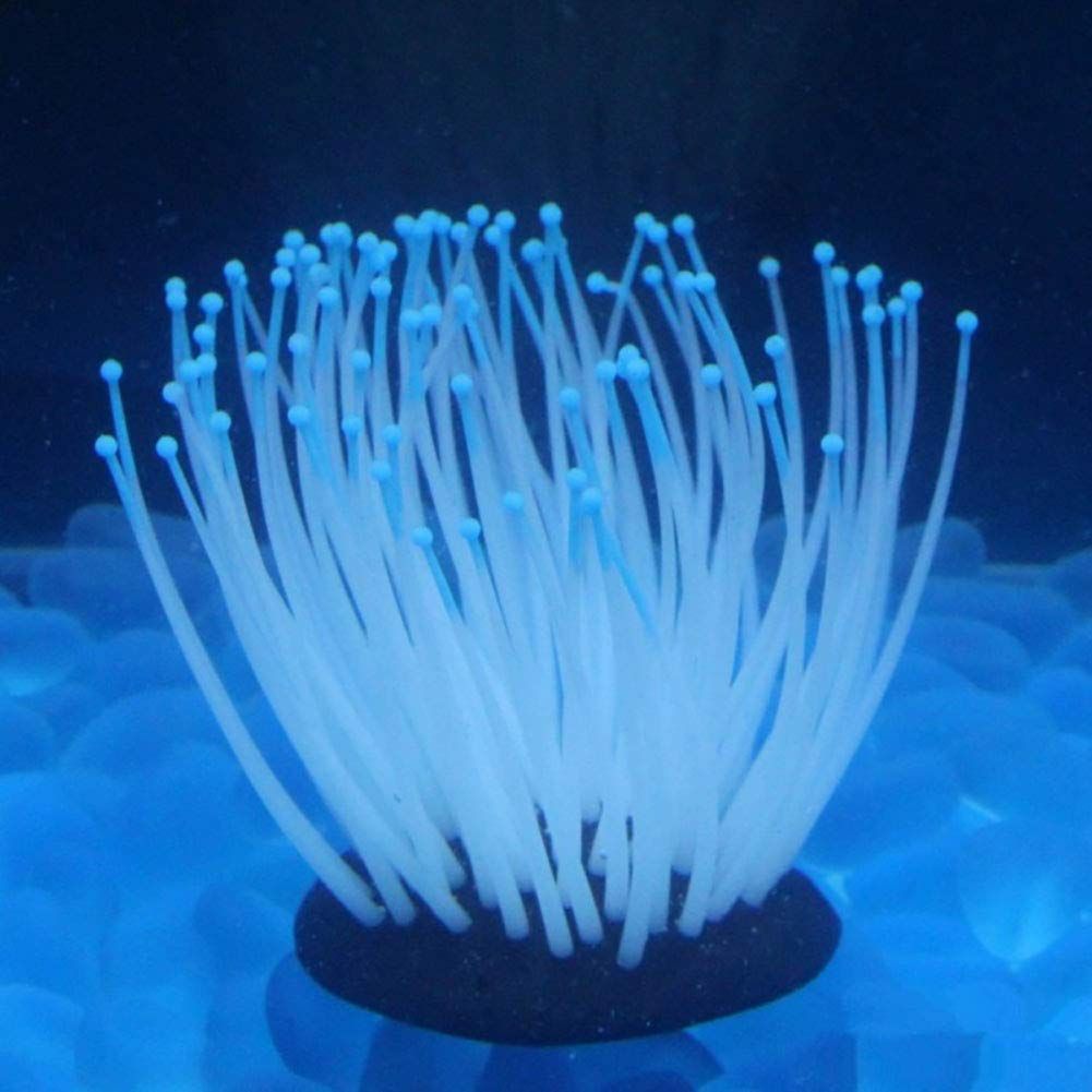 2 PCS Artificial Soft Sea Anemone Coral Plant for Aquarium Fish Tank Decoration Silicone Aquarium Ornament, Blue,Purple