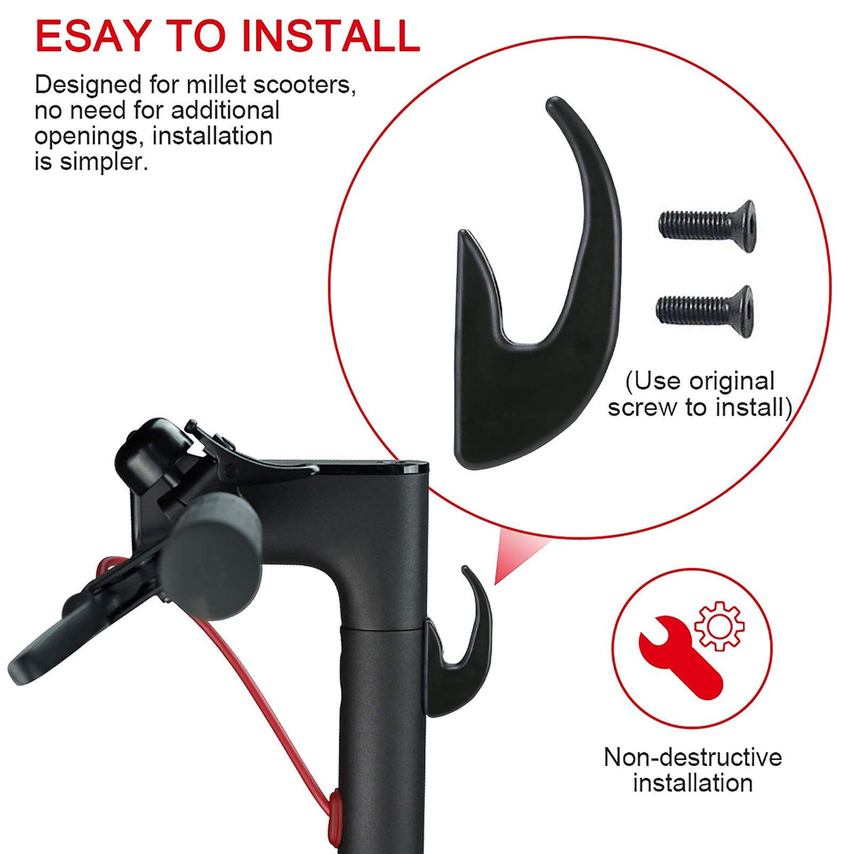Electric Scooter Front Hanger Hook, 2pcs Electric Scooter Hanging Pothook Accessories, Lightweight Front Claw Hook Compatible