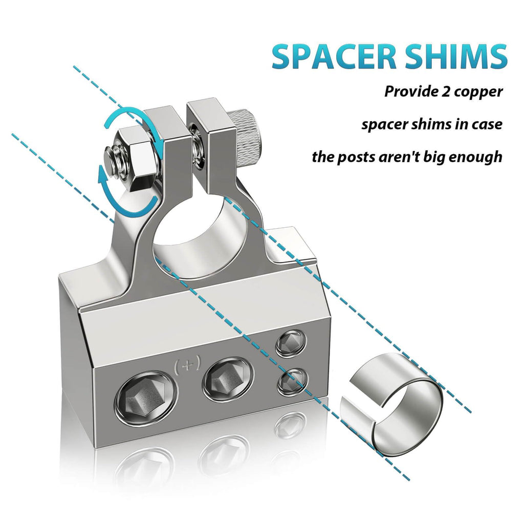 Battery Terminals, Positive Negative Battery Terminal Connectors, with 2 Clear Covers and Shims,Auto Car Audio Marine Boat