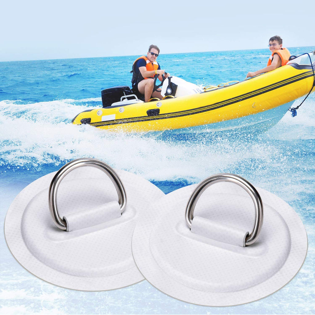4 Pieces Pad/Patch D Rings for PVC Inflatable Boat Canoe Raft Stainless Steel D-Ring Patch Dinghy Kayak Surfboard Paddle Board