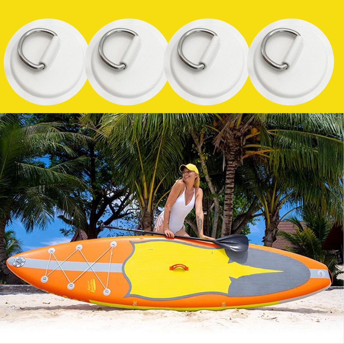 4 Pieces Pad/Patch D Rings for PVC Inflatable Boat Canoe Raft Stainless Steel D-Ring Patch Dinghy Kayak Surfboard Paddle Board