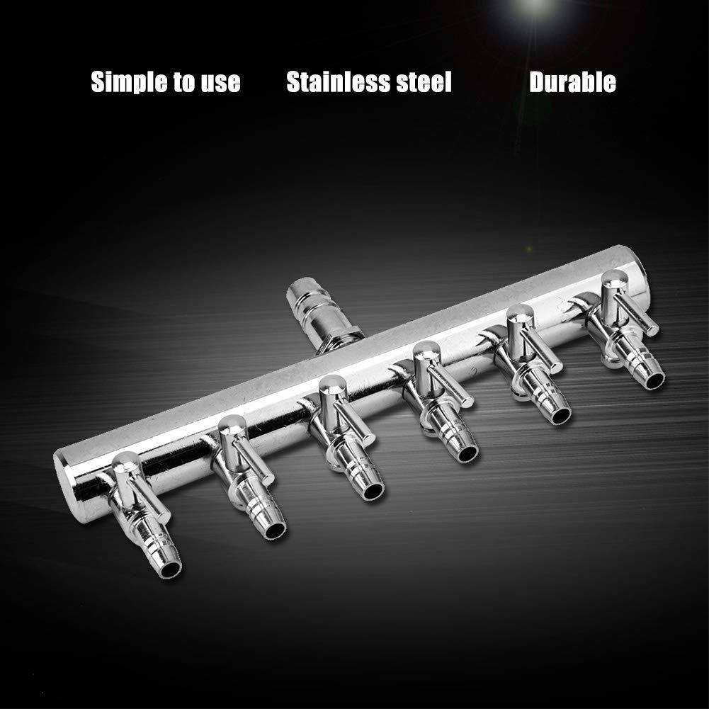 Aquarium Air Pump Regulating Valve, Stainless Steel Aquarium Fish Air Pump Valve 8mm Turn to 4mm Splitter Control Valve(6 Way)