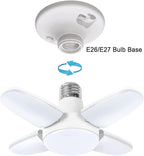 LED Garage Light Bulb,Mini 28W LED Garage Ceiling Lights 4 Adjustable Panels, Garage LED Light Bulb,E27 6500K Daylight LED