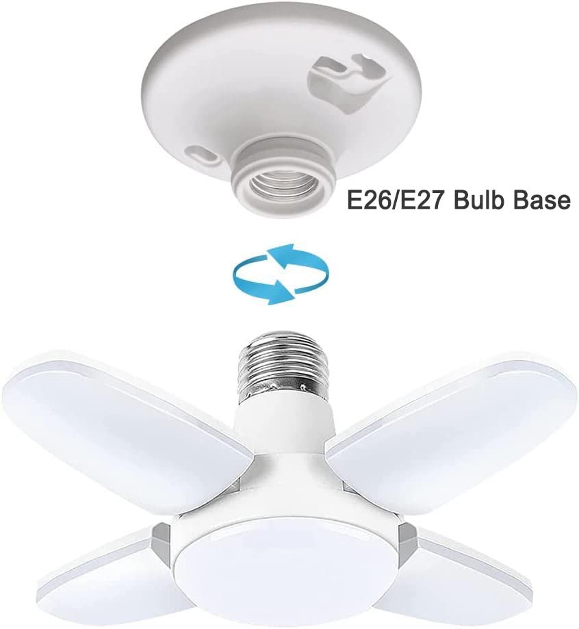 LED Garage Light Bulb,Mini 28W LED Garage Ceiling Lights 4 Adjustable Panels, Garage LED Light Bulb,E27 6500K Daylight LED