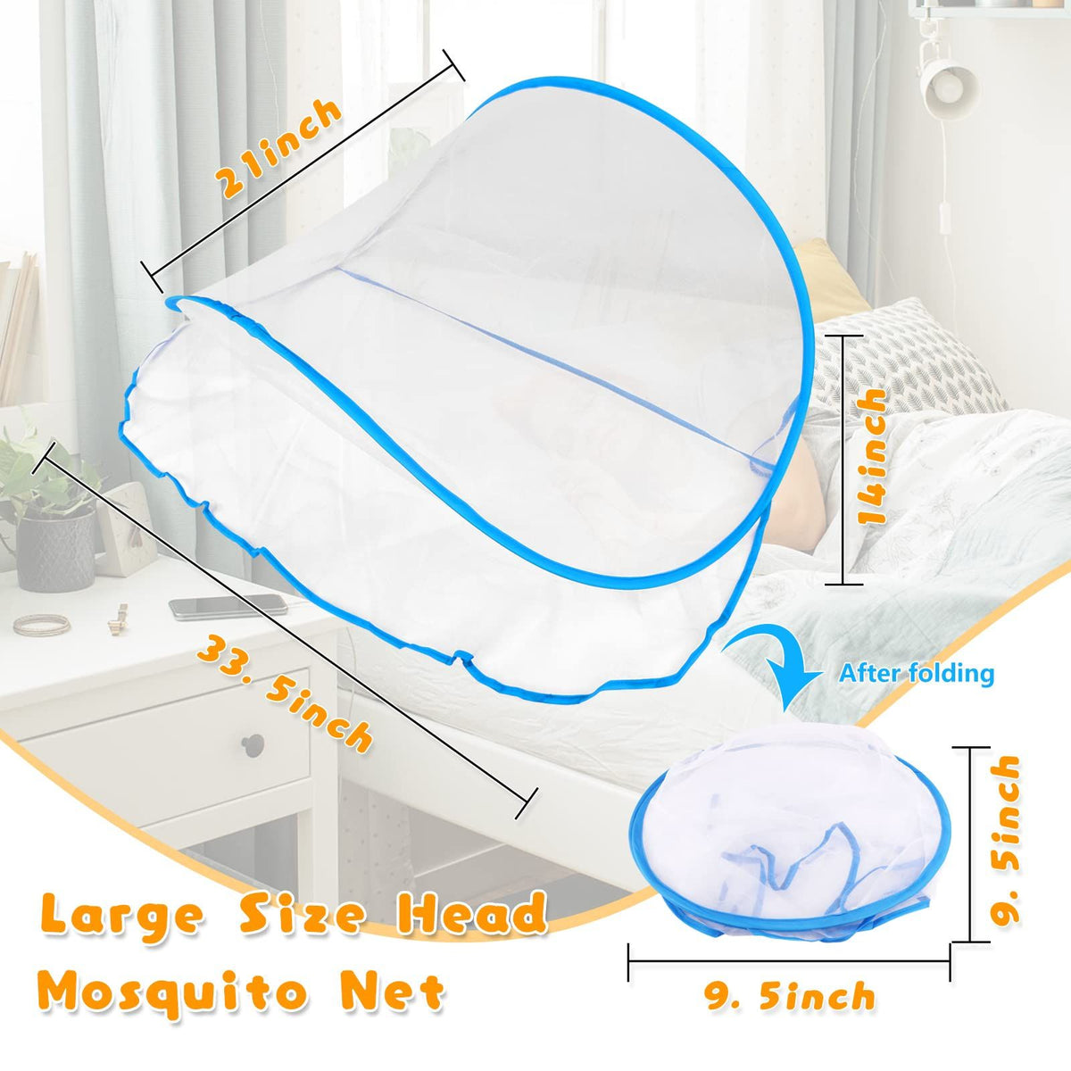 Portable Mosquito Net Tent, Folding Mosquito Head Net, Pop Up Mosquito Tent Netting for Bedding Camping Traveling Patio