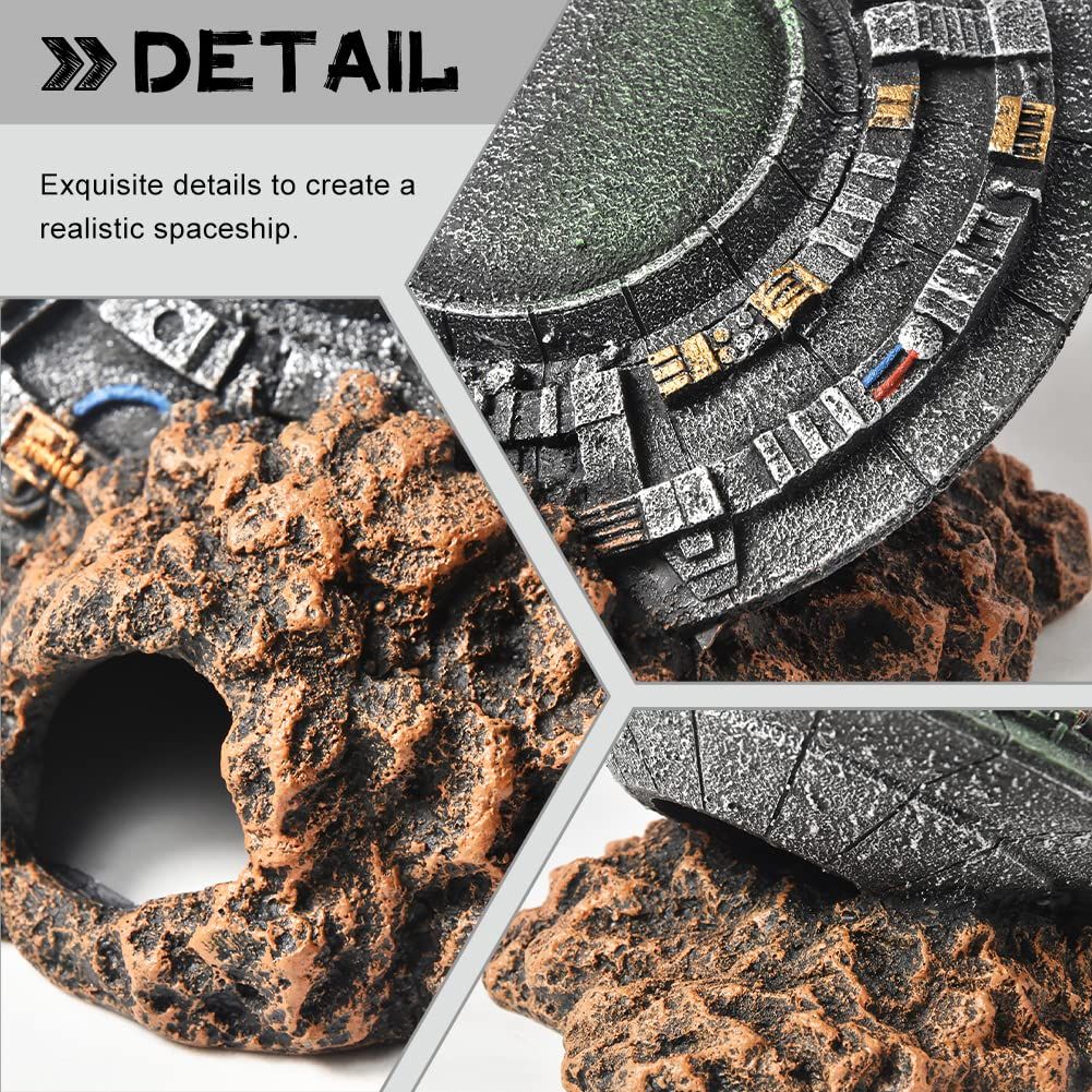 Aquarium UFO Decorations Crashed Spaceship Resin Ornaments Fish Tank Decorations The simulation spaceship is not deform