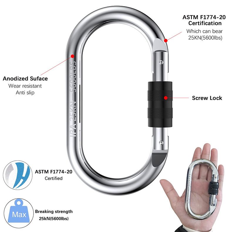 Climbing Carabiner(25kn=5600lbs),Heavy Duty Carabiner Clip,Multipurpose for Rigging,Hammocks,Not Suitable for Pull-up Bars(2pack)