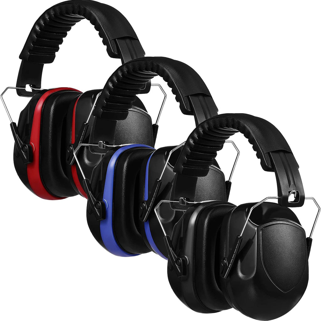 Noise Canceling Headphones For Shooting Ear Protection  Hearing Protection Ear Muffs for Noise Reduction,(Red, Black, Blue, 3 Pcs)