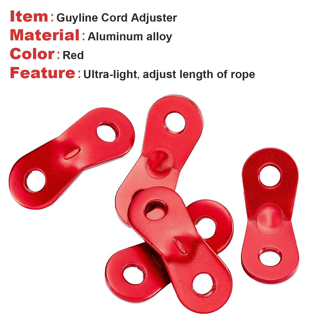10PCS，Aluminum Alloy Guyline Cord Adjuster Tent Tensioners Rope Adjuster Tent Rope Adjusters for Outdoor Camping Hiking, Red