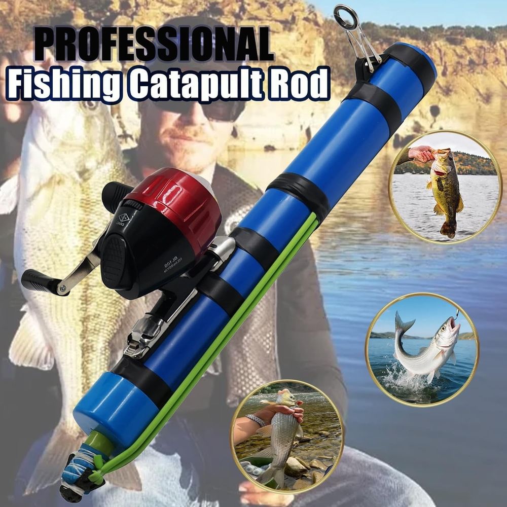 Fishing Catapult Rod, 15In Professional Sling Shot Fishing Reel Pole, Saltwater and Freshwater Great Gear for Traveling Anglers