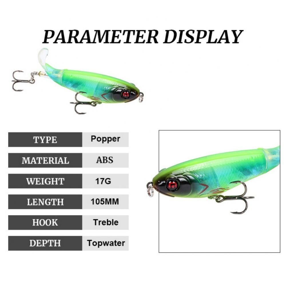 3PCS  Topwater Fishing Lure Artificial Hard Bait 3D Eyes Plopper With Soft Rotating Tail Fishing Tackle