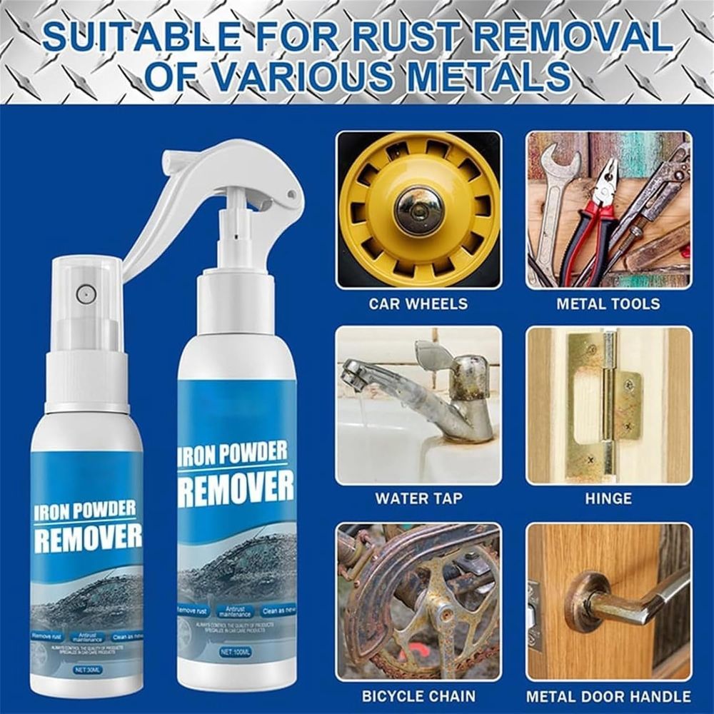 100ml Iron Powder Remover Spray,  New Concentrate Iron Powder Remover, Quick-Acting Automotive Rust RemoverSpray for Vehicles, Metal, Bikes, Tools, Cars & Household Surface