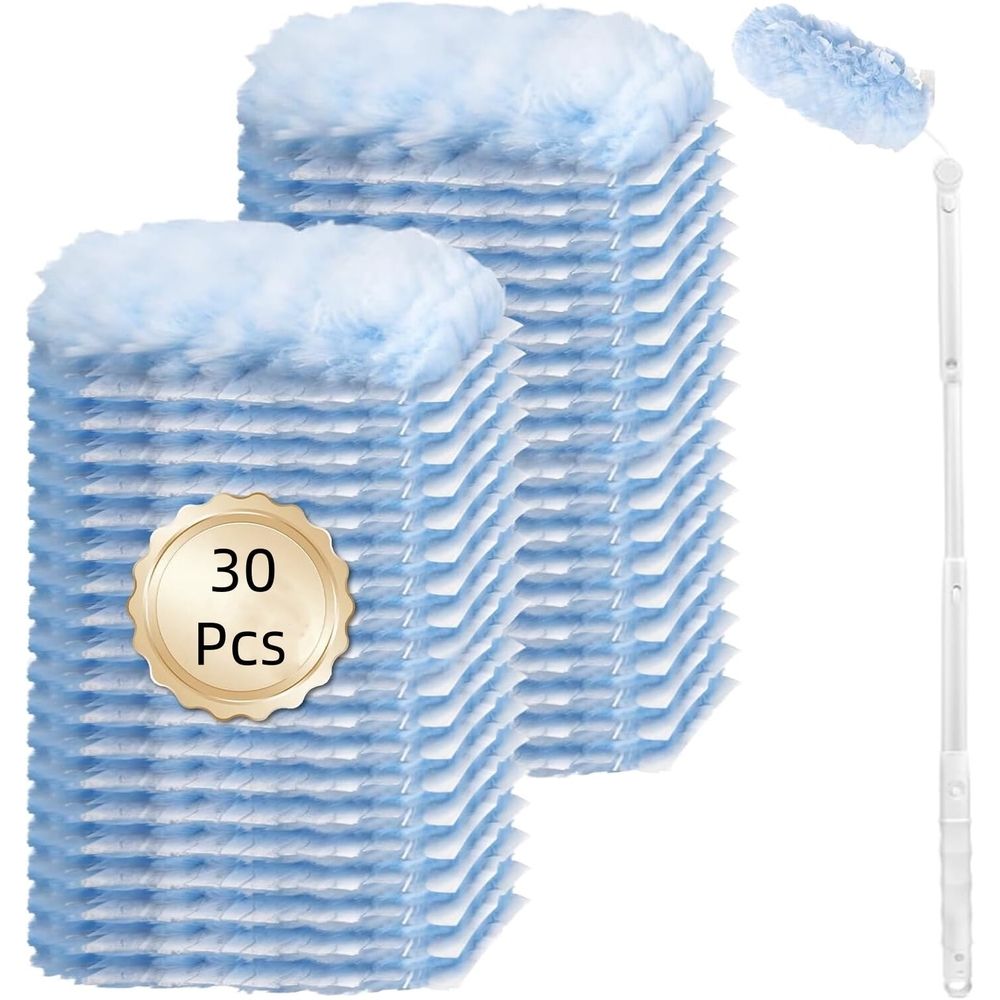 30 Count Heavy Duty Duster Refills with Extendable Handle Starter Kit,360° Disposable Microfiber Feather Dusters