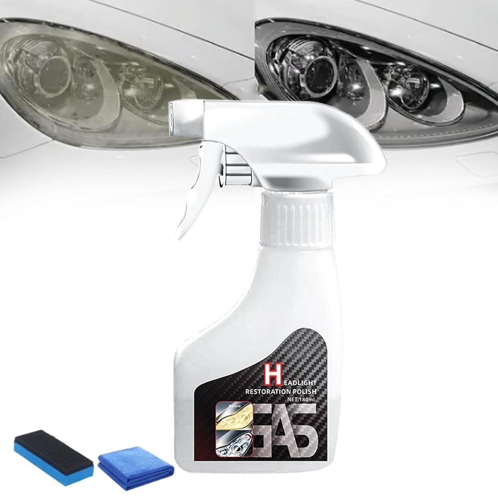 Headlight Rejuvenator, 180 Ml Headlight Restoration Polish,  HeadlightRestoration Spray, LiquidHeadlight Renewal Repair Agent, Auto Lights Restorer with Towels
