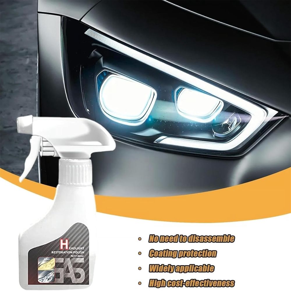 Headlight Rejuvenator, 180 Ml Headlight Restoration Polish,  HeadlightRestoration Spray, LiquidHeadlight Renewal Repair Agent, Auto Lights Restorer with Towels