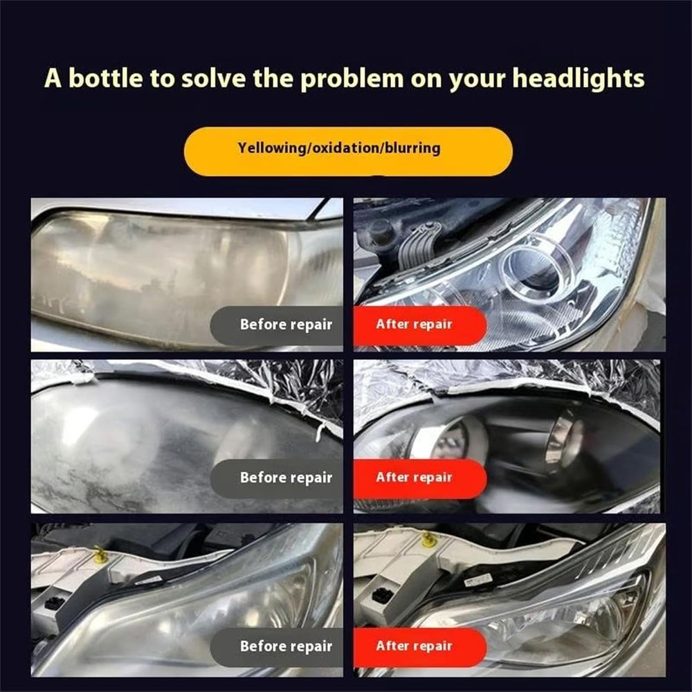 Headlight Rejuvenator, 180 Ml Headlight Restoration Polish,  HeadlightRestoration Spray, LiquidHeadlight Renewal Repair Agent, Auto Lights Restorer with Towels