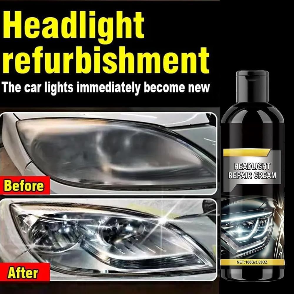 Headlight Repair Cream,  New Car Headlight Refurbish Agent,-100g for Brighter, Cars, Trucks, Motorcycles, RVs Clearer Headlights, Suitable