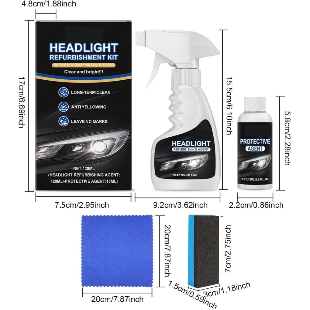 Headlight Restoration Kit - Complete Polish & Clear Coating Refurbisher for Cloudy/Yellowed Headlights, Restores Clarity with Easy Application for All Vehicles