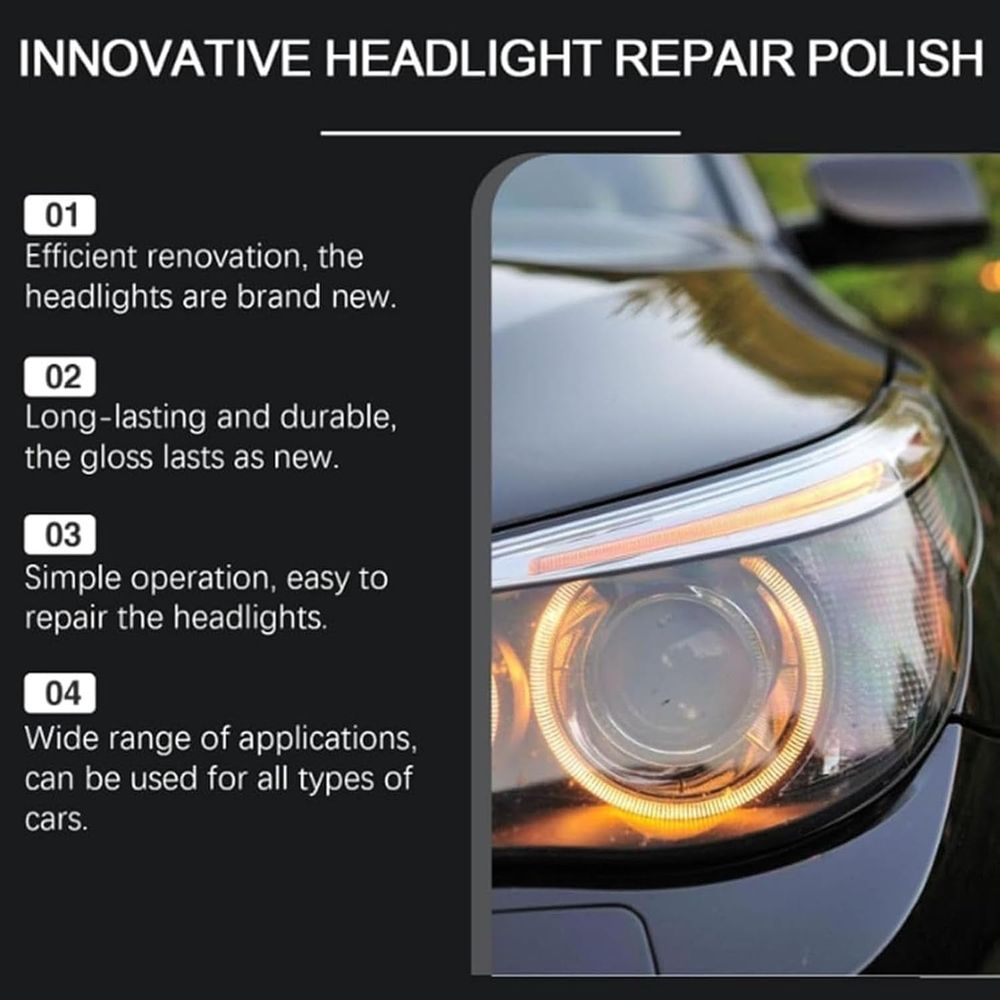 Headlight Restoration Kit - Complete Polish & Clear Coating Refurbisher for Cloudy/Yellowed Headlights, Restores Clarity with Easy Application for All Vehicles