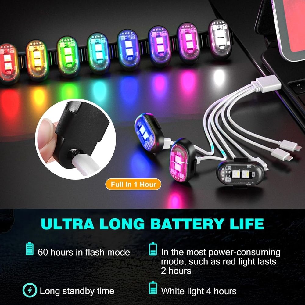 12PCS Wireless Led Strobe Lights, Wireless LED Strobe Lights with Remote Control, 7 Colors IP65 Waterproof USB High Brightness Anti-Collision for Car Motorcycle Drone