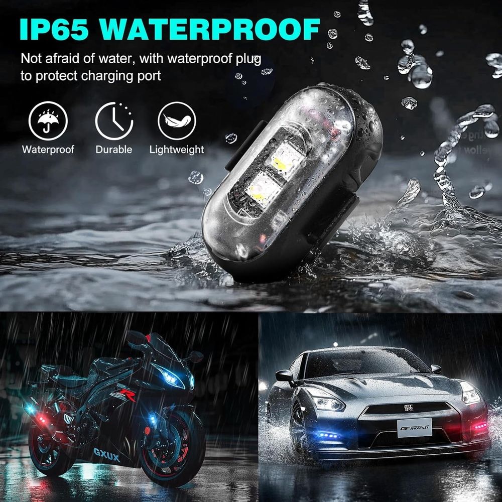 12PCS Wireless Led Strobe Lights, Wireless LED Strobe Lights with Remote Control, 7 Colors IP65 Waterproof USB High Brightness Anti-Collision for Car Motorcycle Drone