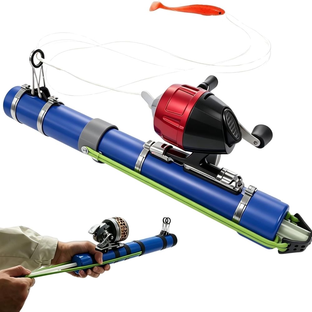 Catapult Fishing Rod, Compact Rocket Launcher Fishing Pole with Fishing Reel Combo for Saltwater & Freshwater, Easy Cast Bait Launcher Travel Gear