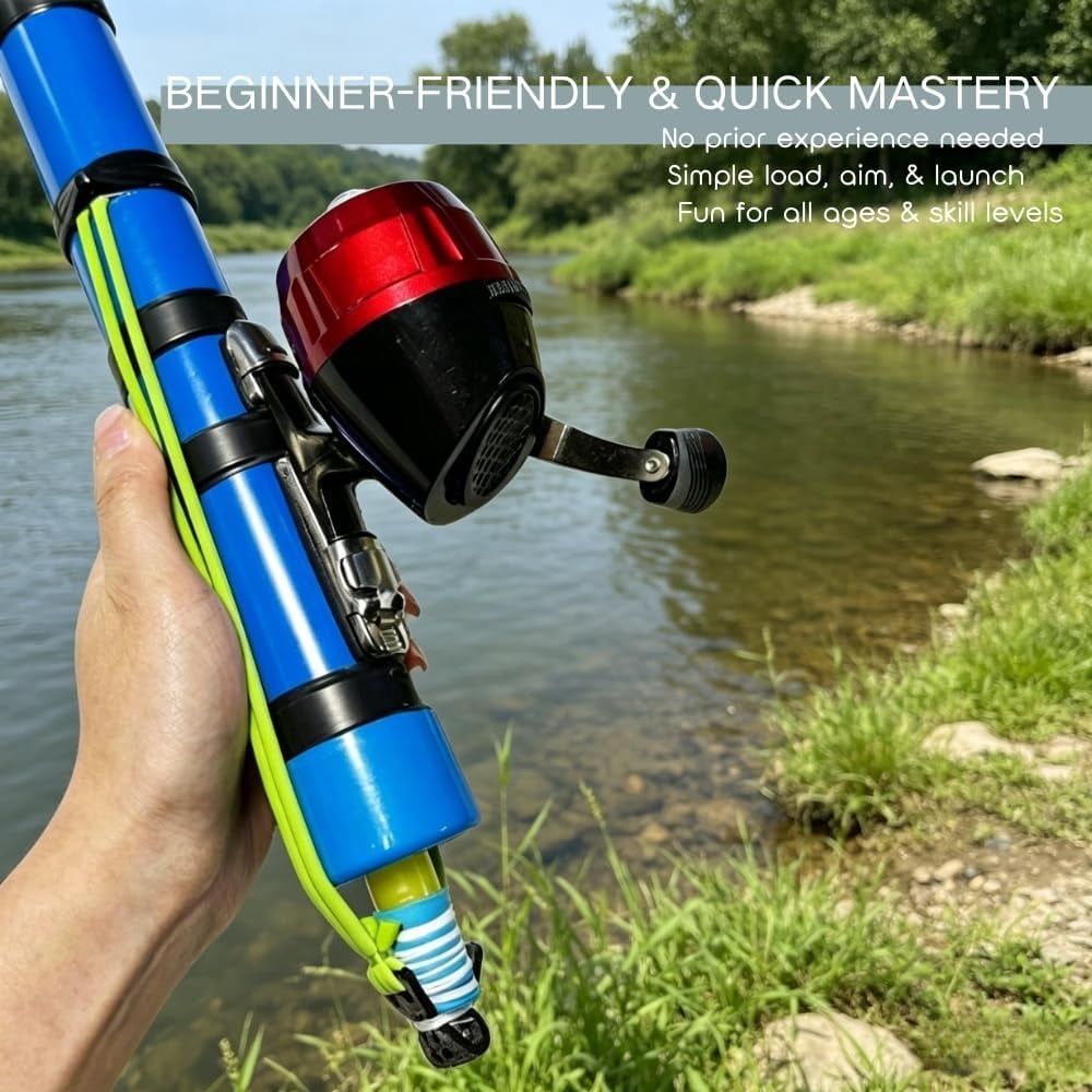Catapult Fishing Rod, Compact Rocket Launcher Fishing Pole with Fishing Reel Combo for Saltwater & Freshwater, Easy Cast Bait Launcher Travel Gear
