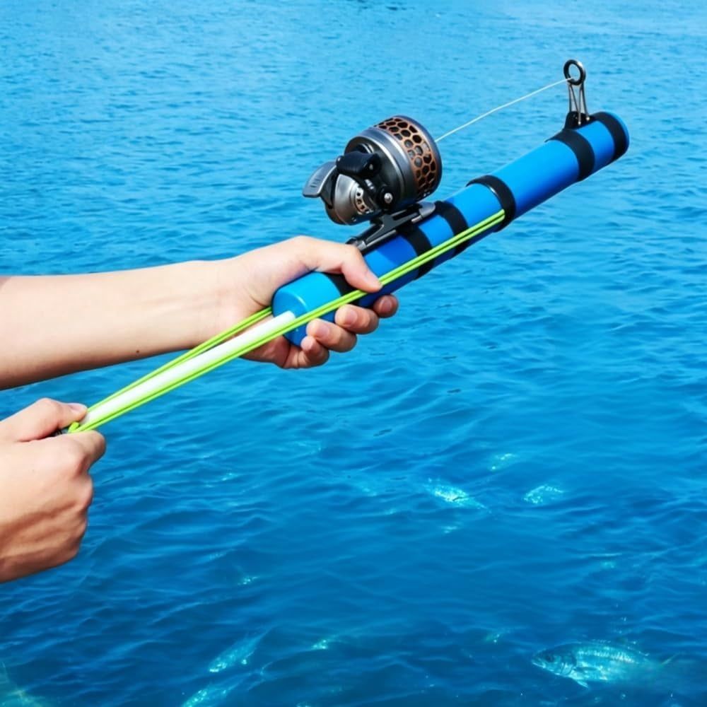 Catapult Fishing Rod, Compact Rocket Launcher Fishing Pole with Fishing Reel Combo for Saltwater & Freshwater, Easy Cast Bait Launcher Travel Gear