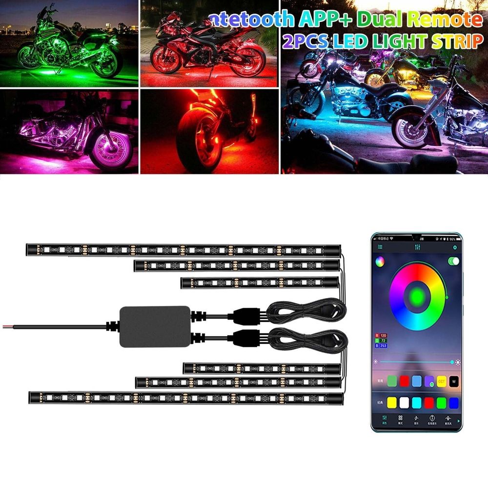 Motorcycle LED Light Kit | 12V Flexible Waterproof Neon Strip Lights | Multi-Color RGB with App & Remote Control | 8 Colors & 16 Modes | For Bikes & ATVs