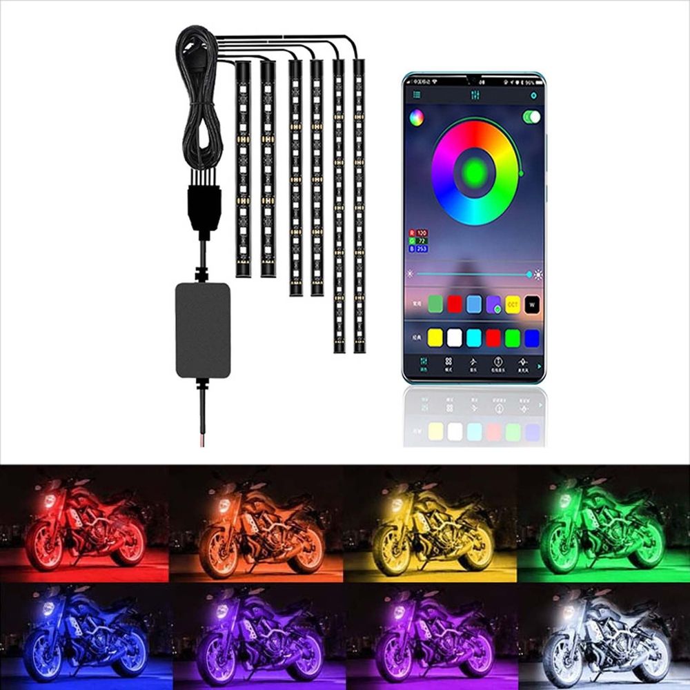 Motorcycle LED Light Kit | 12V Flexible Waterproof Neon Strip Lights | Multi-Color RGB with App & Remote Control | 8 Colors & 16 Modes | For Bikes & ATVs