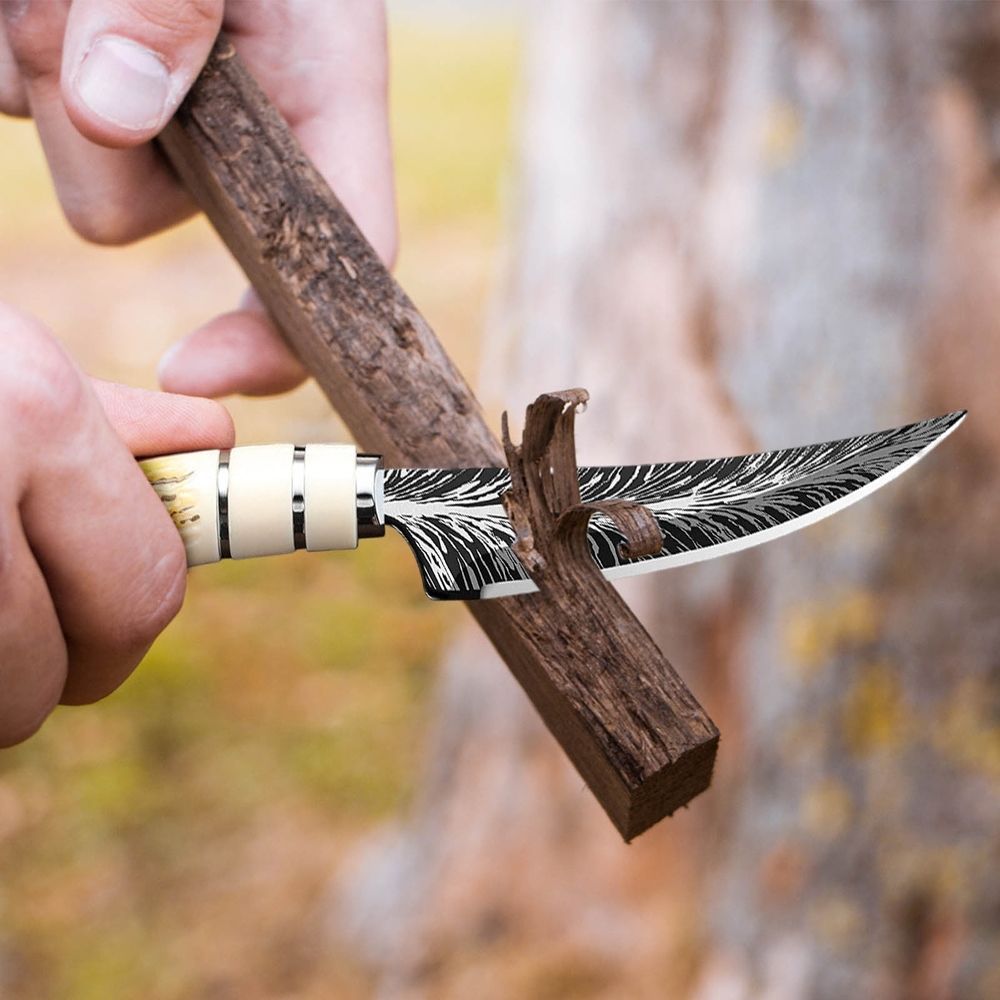 Outdoor Survival Knife, Damascus Hunting Knife, Perfect for Hunting, Camping, Hiking, Outdoor, Bushcraft
