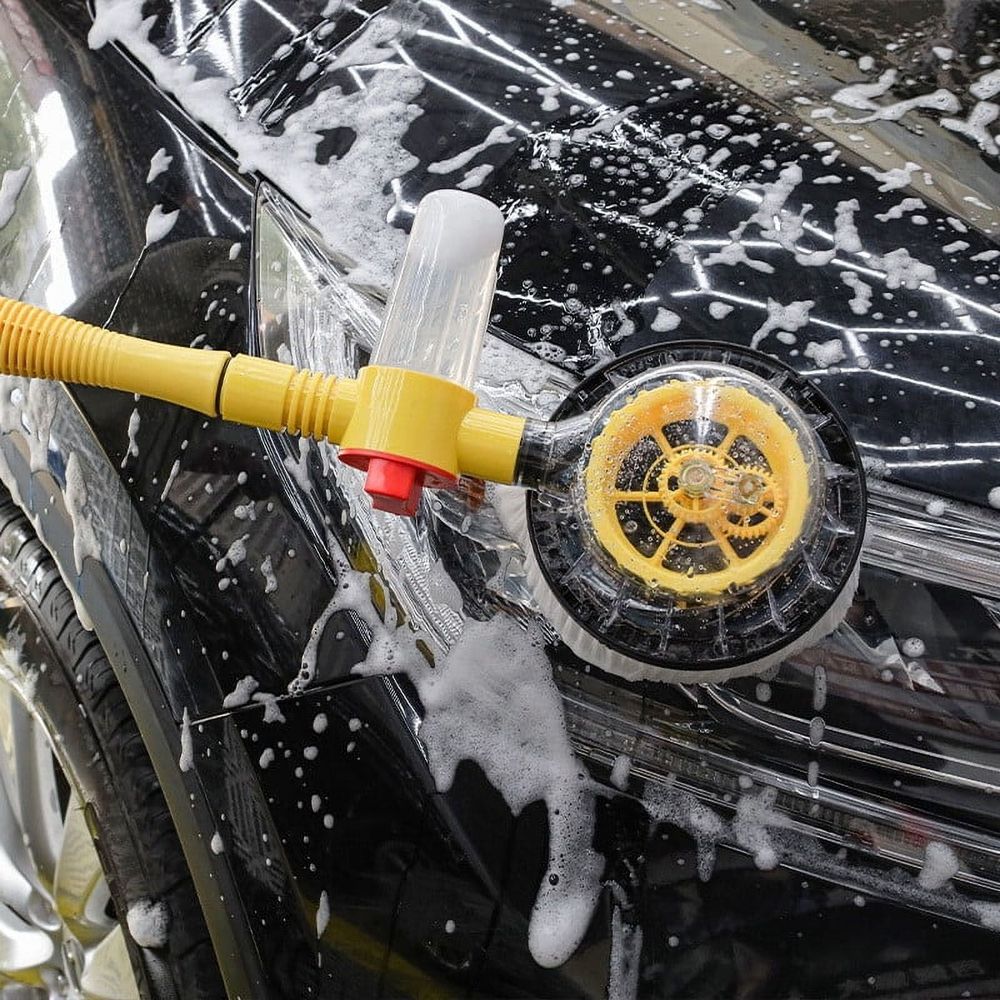 360 Degree Rotating Car Wash Brush Kit with Long Handle & Hose Attachment | Detachable Retractable Car Wash Mop for Car & Yard | Includes 1 Brush
