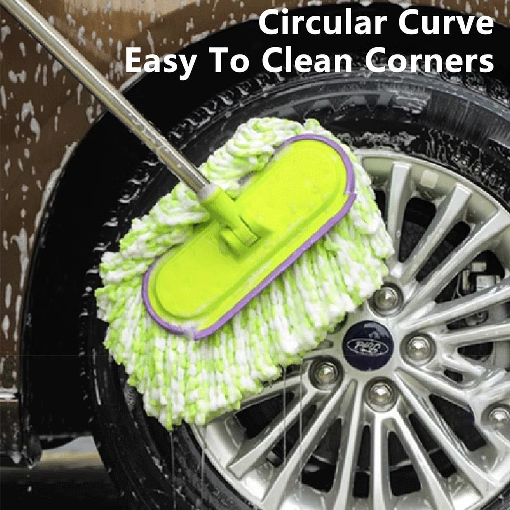 Car Wash Mop Soft Bristle Brush with Telescopic Long Pole - Adjustable Car Cleaning Tool for Auto Detailing, Truck, RV - Non-Scratch Scratch-Free Car Wash Brush for Home Garage Use
