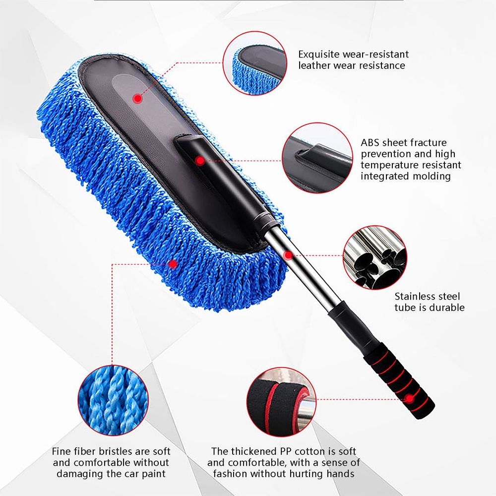 Multi-Purpose Cleaning Brush with Retractable Handle for Car, Truck, RV, Motorcycle, and Home Use | Microfiber Scratch-Free Detail Brush with Telescoping Pole | Reusable Duster | 29.5 Inch Extended