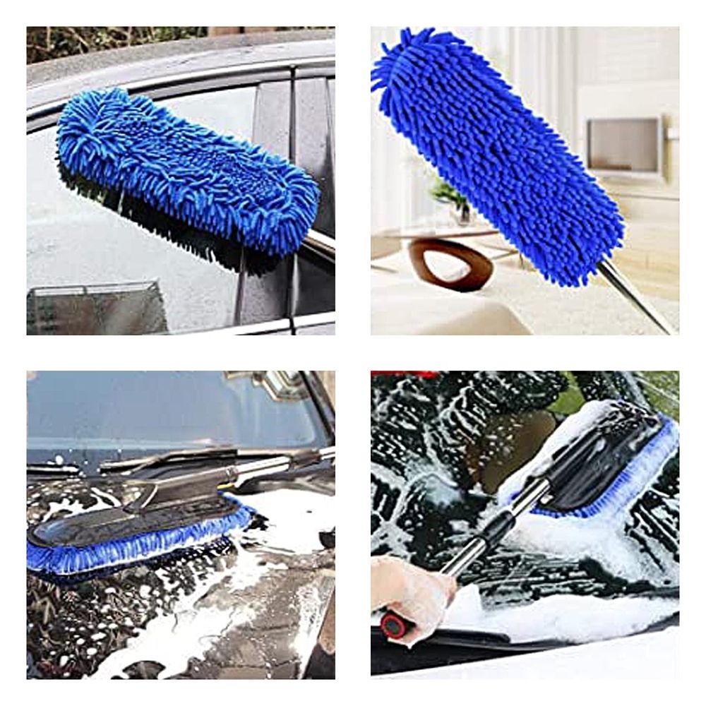 Multi-Purpose Cleaning Brush with Retractable Handle for Car, Truck, RV, Motorcycle, and Home Use | Microfiber Scratch-Free Detail Brush with Telescoping Pole | Reusable Duster | 29.5 Inch Extended