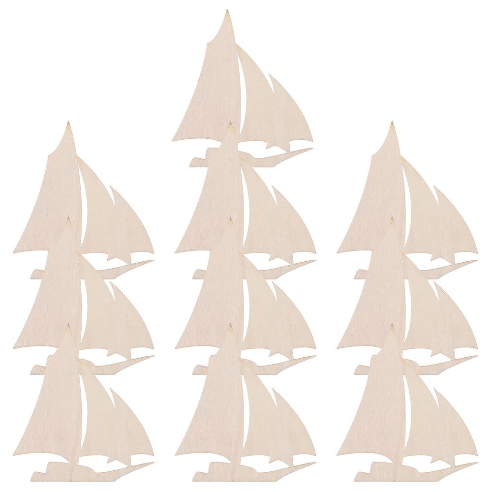 10Pcs Unfinished Wooden Sailboat DIY Craft Decor Nautical Theme Coastal Home Decoration