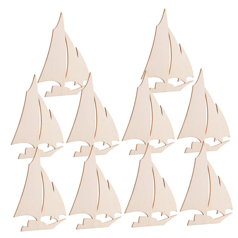 10Pcs Unfinished Wooden Sailboat DIY Craft Decor Nautical Theme Coastal Home Decoration