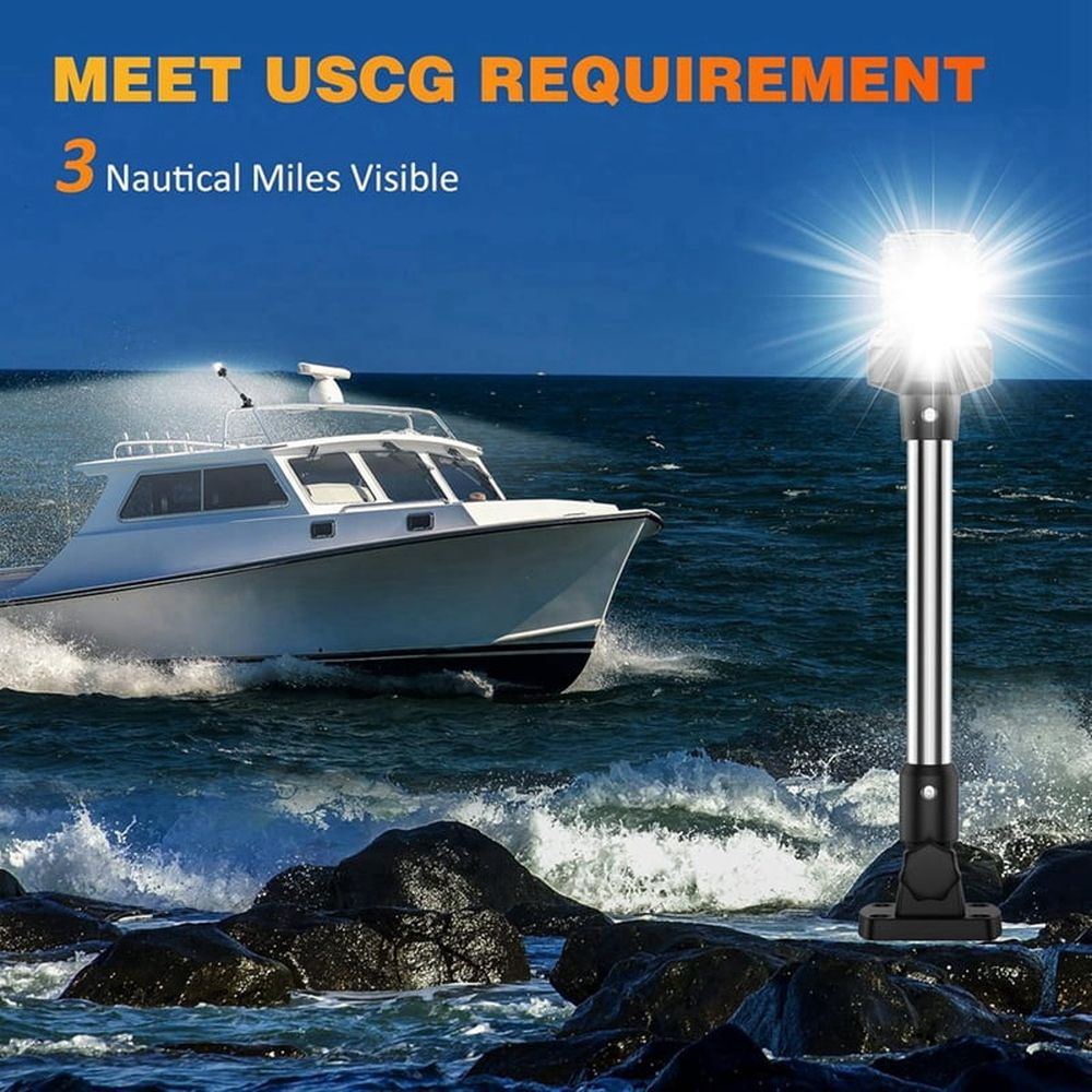12 Inches Anchor Light Stern Lights for Boats LED Waterproof IP67, White Fold Down Rear Boat Navigation Lights