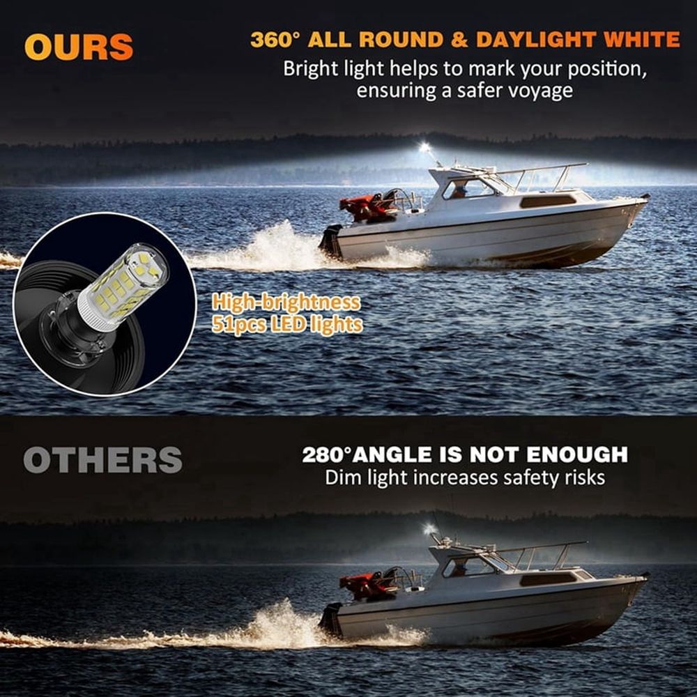 12 Inches Anchor Light Stern Lights for Boats LED Waterproof IP67, White Fold Down Rear Boat Navigation Lights