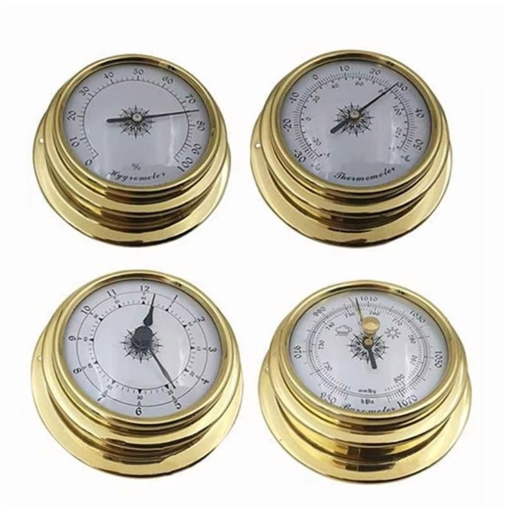 4 Pcs Boat Barometer Clock Thermometer Hygrometer Weather Station Set Wall Mounting Type Brass for Case for Shell Light