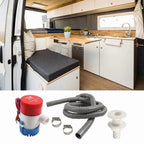 Boat Bilge Pump Plumbing Kit: 12V Pump with Corrugated Hose, Thru-Hull Fitting, 2 Clamps, Drain Outlet