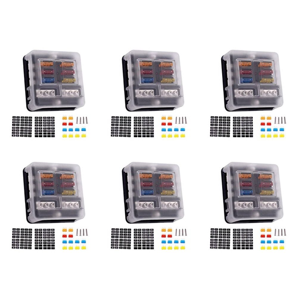 6X 6-Way Waterproof Fuse Block,with LED Indicator 12 Circuits with Negative Marine Fuse Box for DC 12/24V Car RV Truck