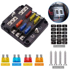 6X 6-Way Waterproof Fuse Block,with LED Indicator 12 Circuits with Negative Marine Fuse Box for DC 12/24V Car RV Truck