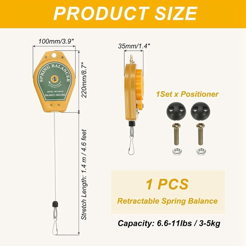 2X Retractable Spring Balancer, Bearing Spring Tool Load Balancer 4 Feet Adjustable Cable Retractor 6.6-11lbs (3-5kg)