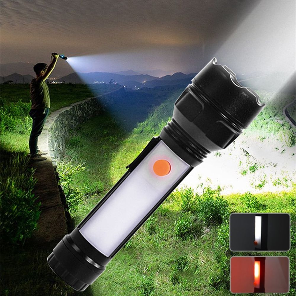 Portable LED Flashlight with Red Warning Light and 6 Modes for Road Emergency Outdoor Camping Hiking Hunting Fishing 6.89 Inches Long Waterproof
